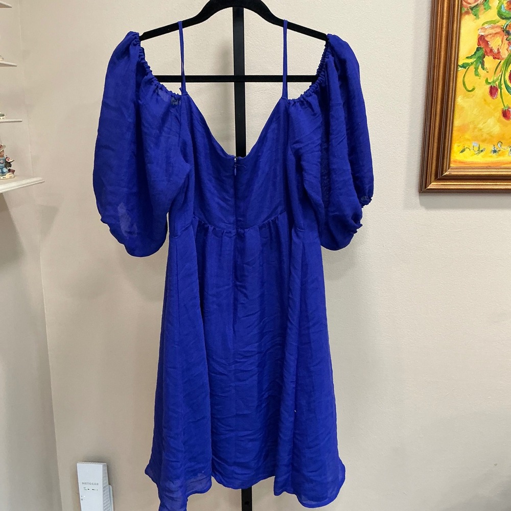Moulinette Soeurs Carina Dress Blue Cold Shoulder Puff Sleeve Anthropologie